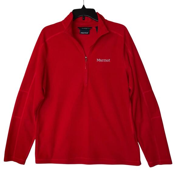 Marmot Fleece Pullover Men's Red Polartec Quarter Zip - Picture 1 of 6